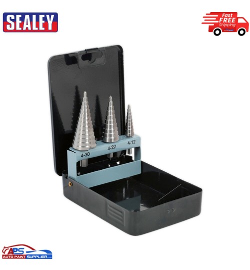 AK4746 Sealey HSS 4341 Step Drill Bit Set 3pc Double Flute